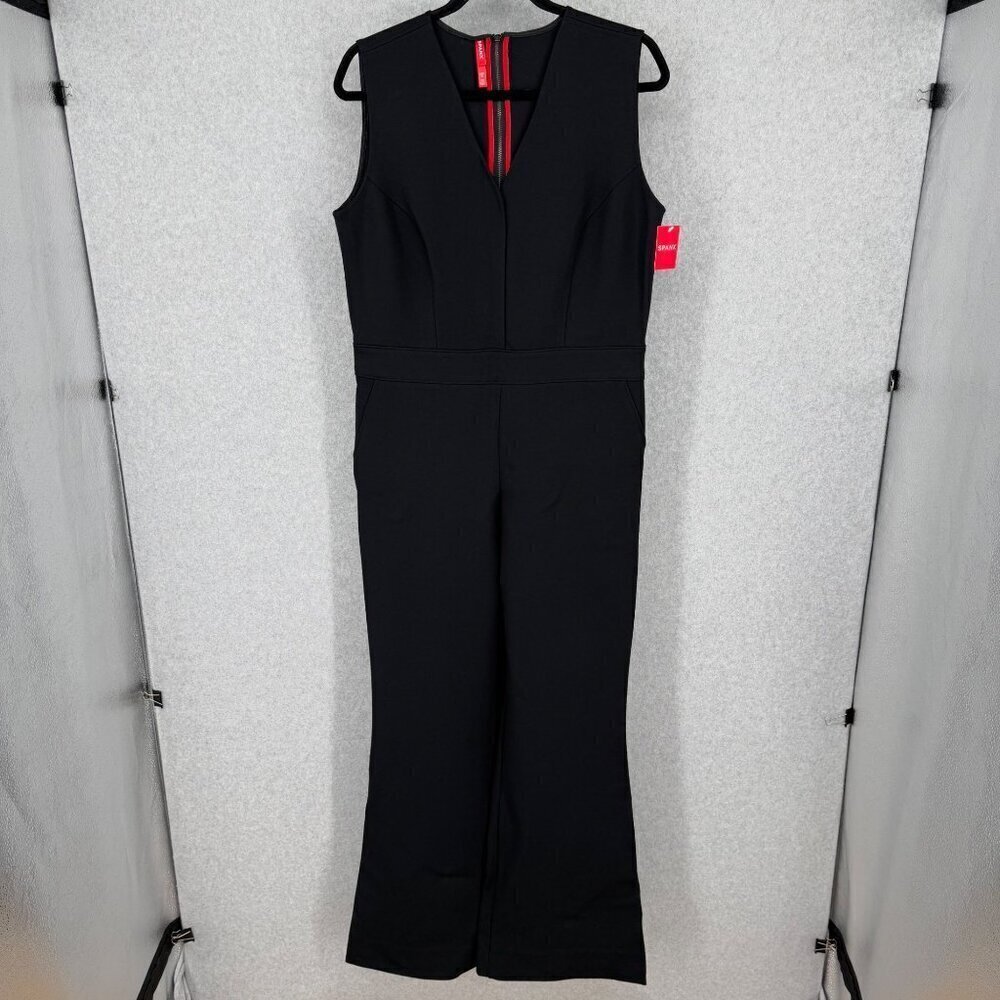 Spanx Womens The Perfect Jumpsuit Size L Black Ponte Knit Sleeveless Classic NEW